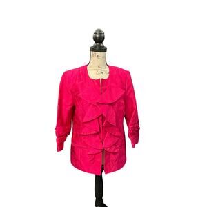 🔥 Vibrant Fuchsia Ruffle Front Blazer Jacket – Multiples – Size M